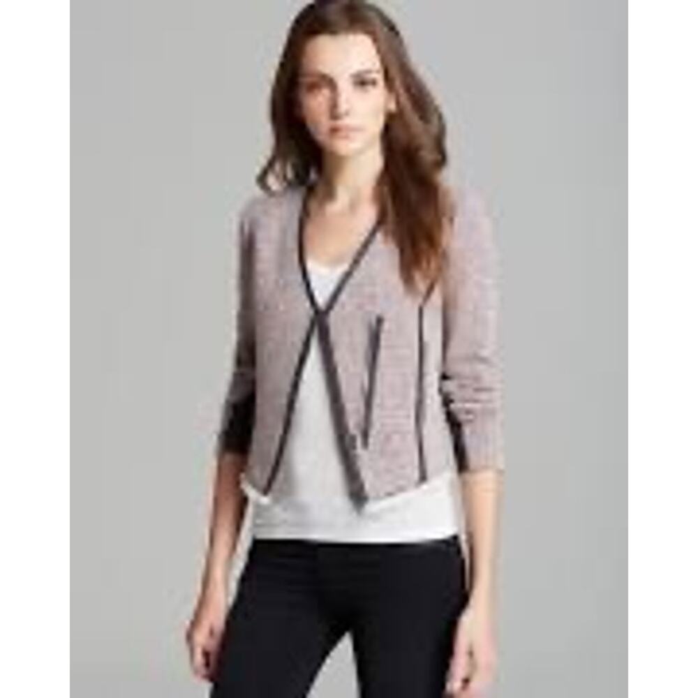 NWOT-$495 REBECCA TAYLOR Sz2 CUTAWAY LEATHER TRIM ASYMMETRIC TWEED JACKET RED CO